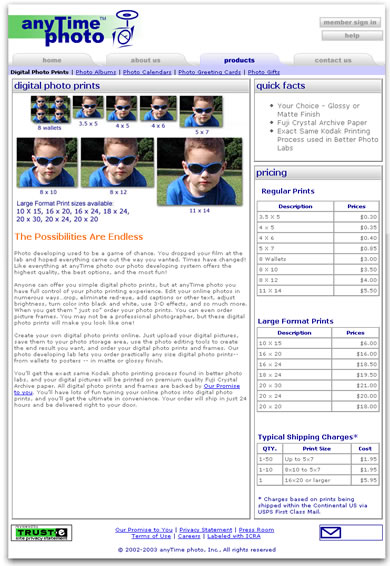 anyTime Photo Digital Prints Page
