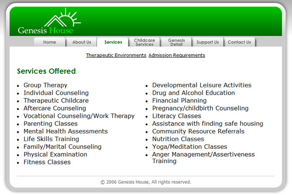 Genesis House Services Page