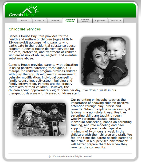 Genesis House Childcare Services Page